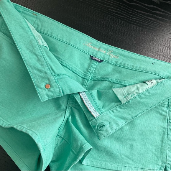 American Eagle Pastel Turquoise Denim Short Shorts - Picture 6 of 12